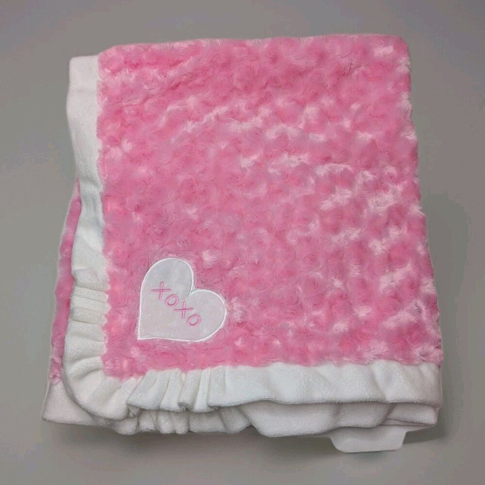 Baby Starters Pink Rosette Swirl Heart XOXO Blanket Satin Back White Trim 2009